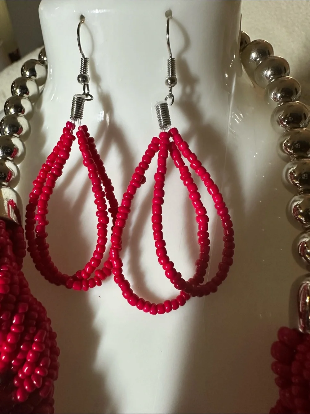 Handcrafted Hot Pink Beaded Necklace & Earrings Set